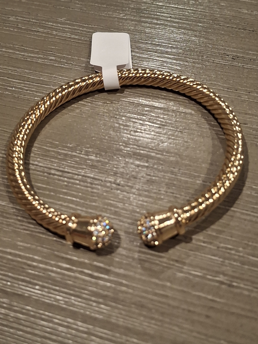 Gold Open Cuff Bracelet with Rhinestone Ends - Women Jewelry Bracelets